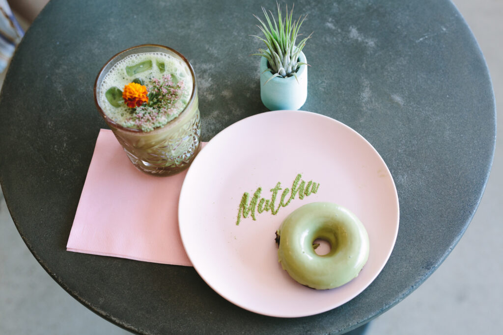 matcha donut on table