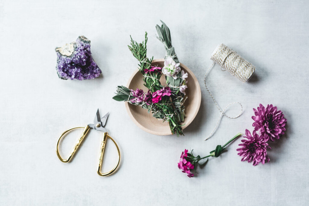 sage bundles and flowers