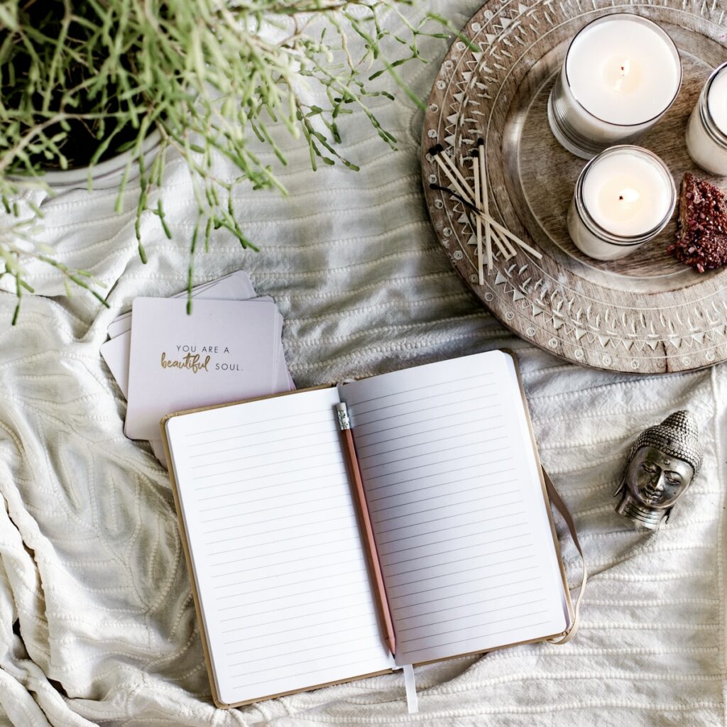 journal and candles