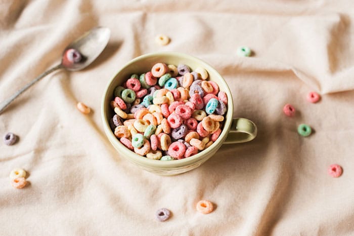 bowl of fruit loops cereal