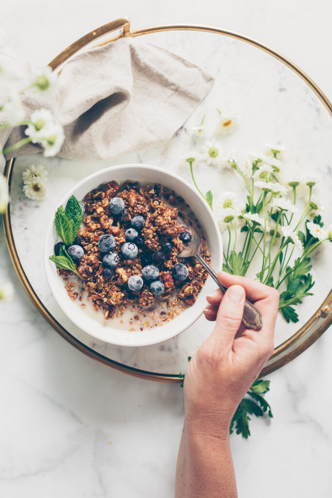 Oatmeal in bowl with fruit